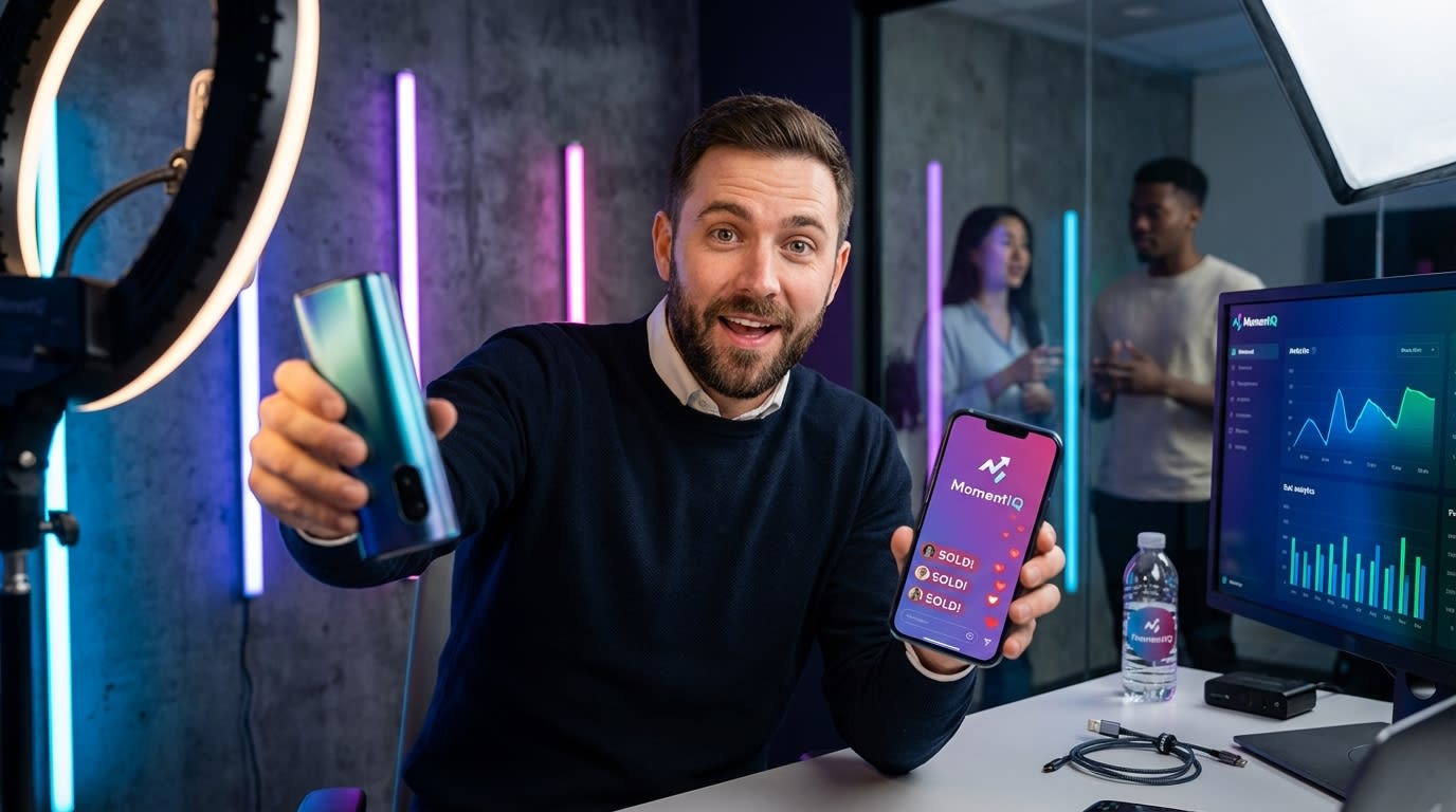 Energetic TikTok Shop creator hosting a successful live stream with 'SOLD!' overlays