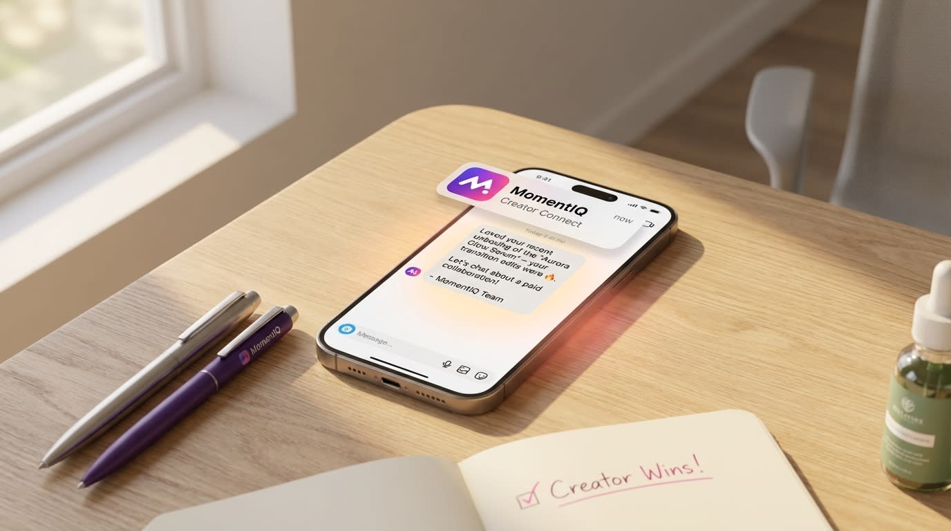 Flat lay of a smartphone showing a concise, effective TikTok Shop creator outreach DM