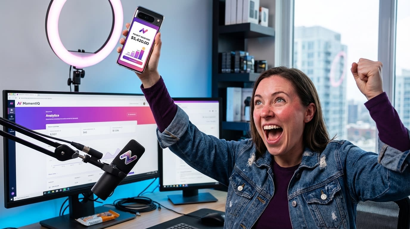 TikTok Shop creator celebrating a high commission payout notification on their phone