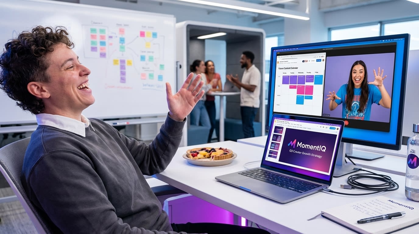 Brand manager and TikTok Shop creator happily collaborating on a video call, planning future content