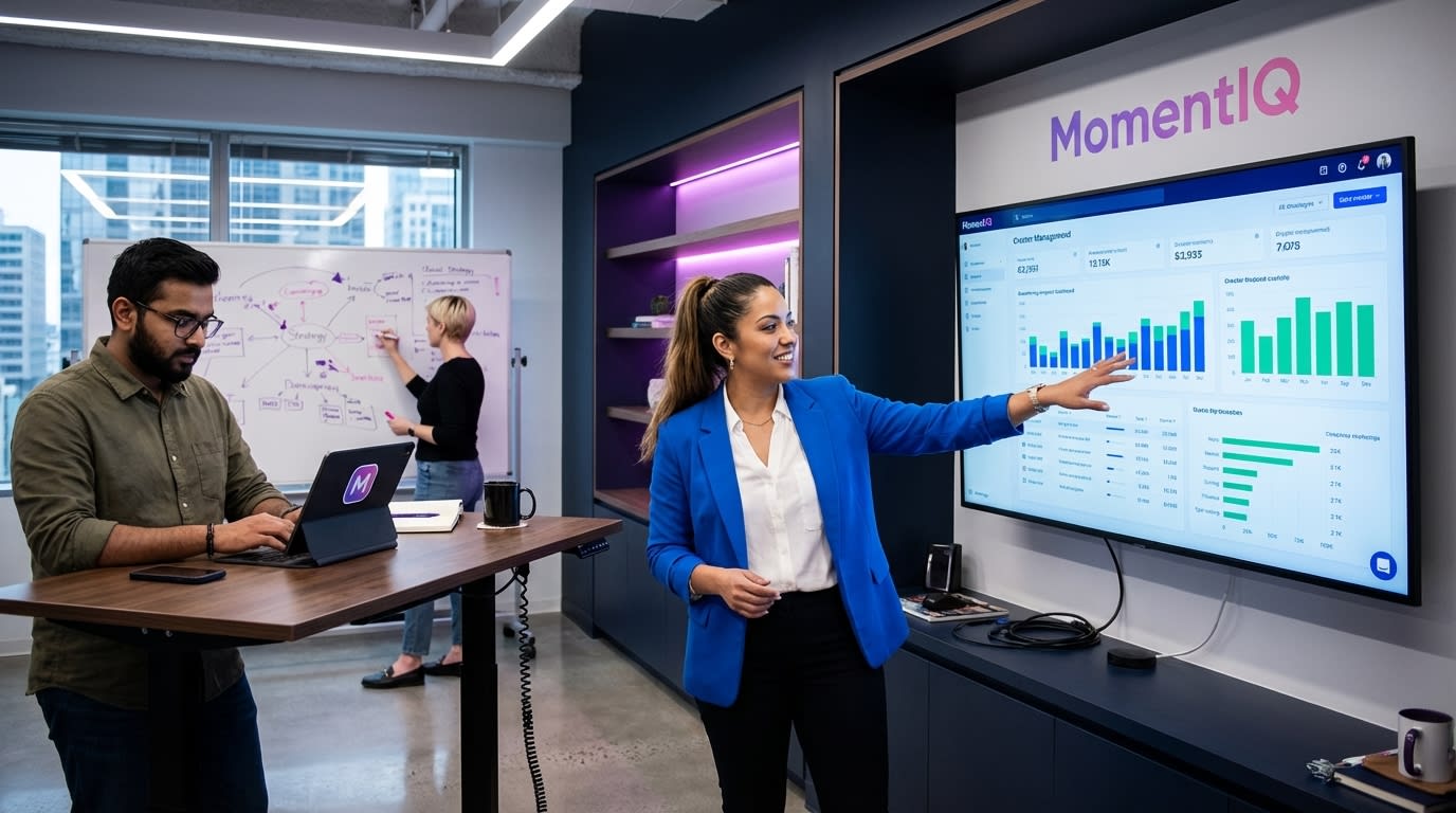 Marketing team collaboratively managing TikTok Shop creator communications with laptops and monitors.