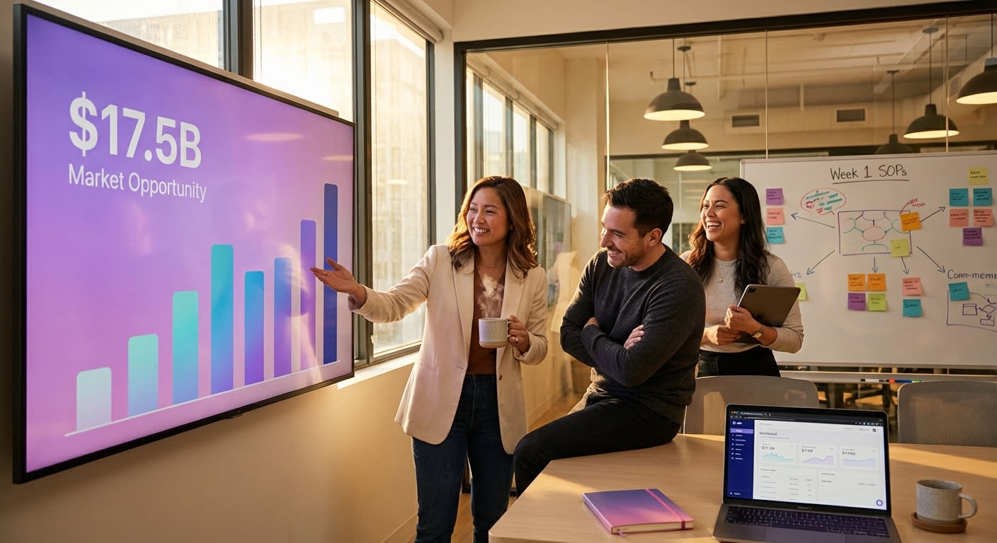 Marketing team reviewing TikTok Shop market growth analytics and creator scaling strategy in a modern war room