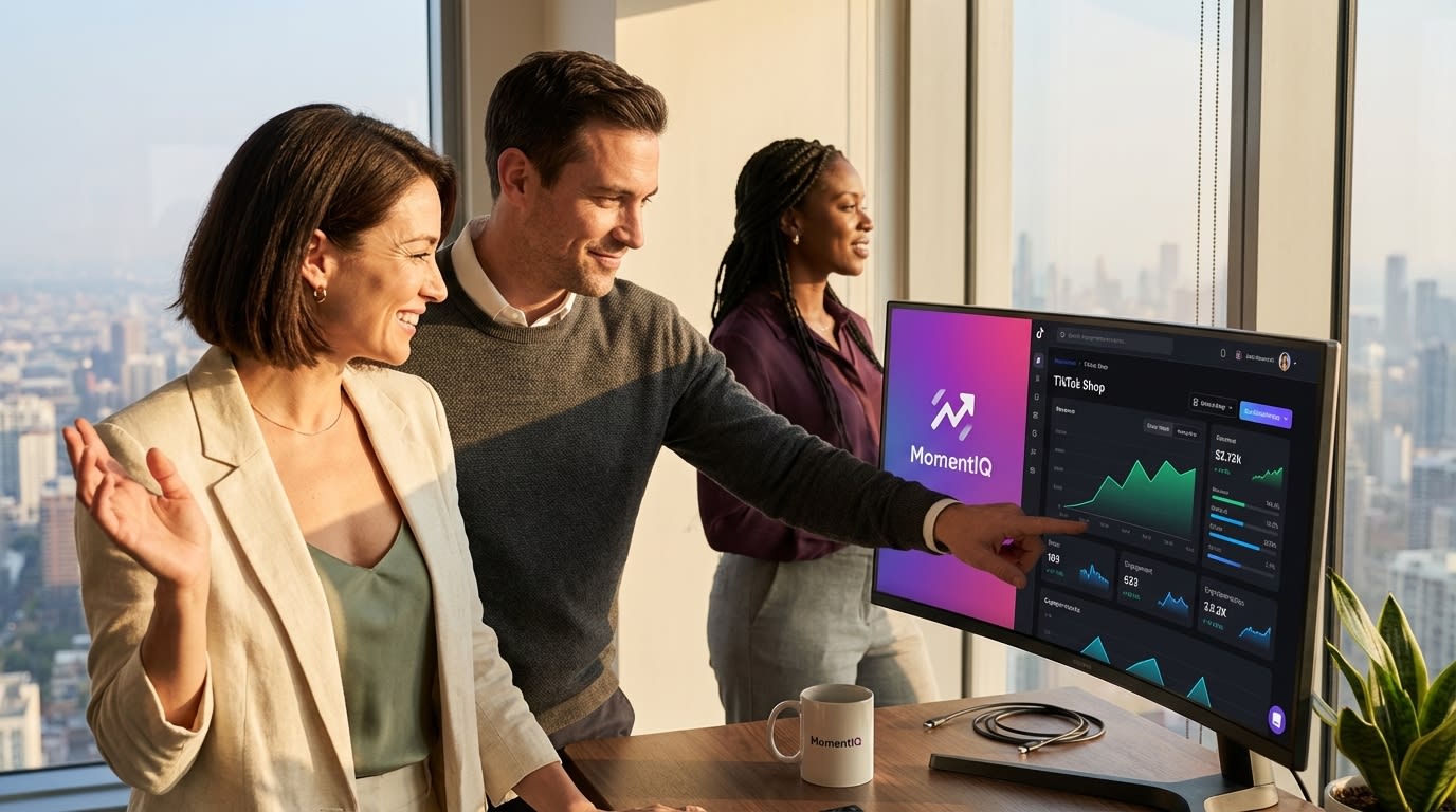 Brand leadership team confidently overlooking a city skyline with successful TikTok Shop growth