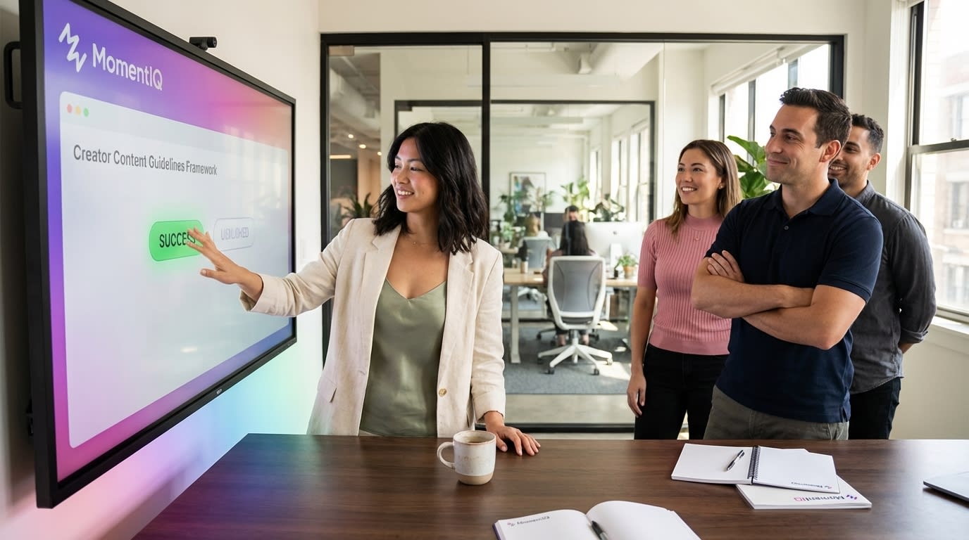 MomentIQ strategists reviewing a successful tiered creator content guidelines framework