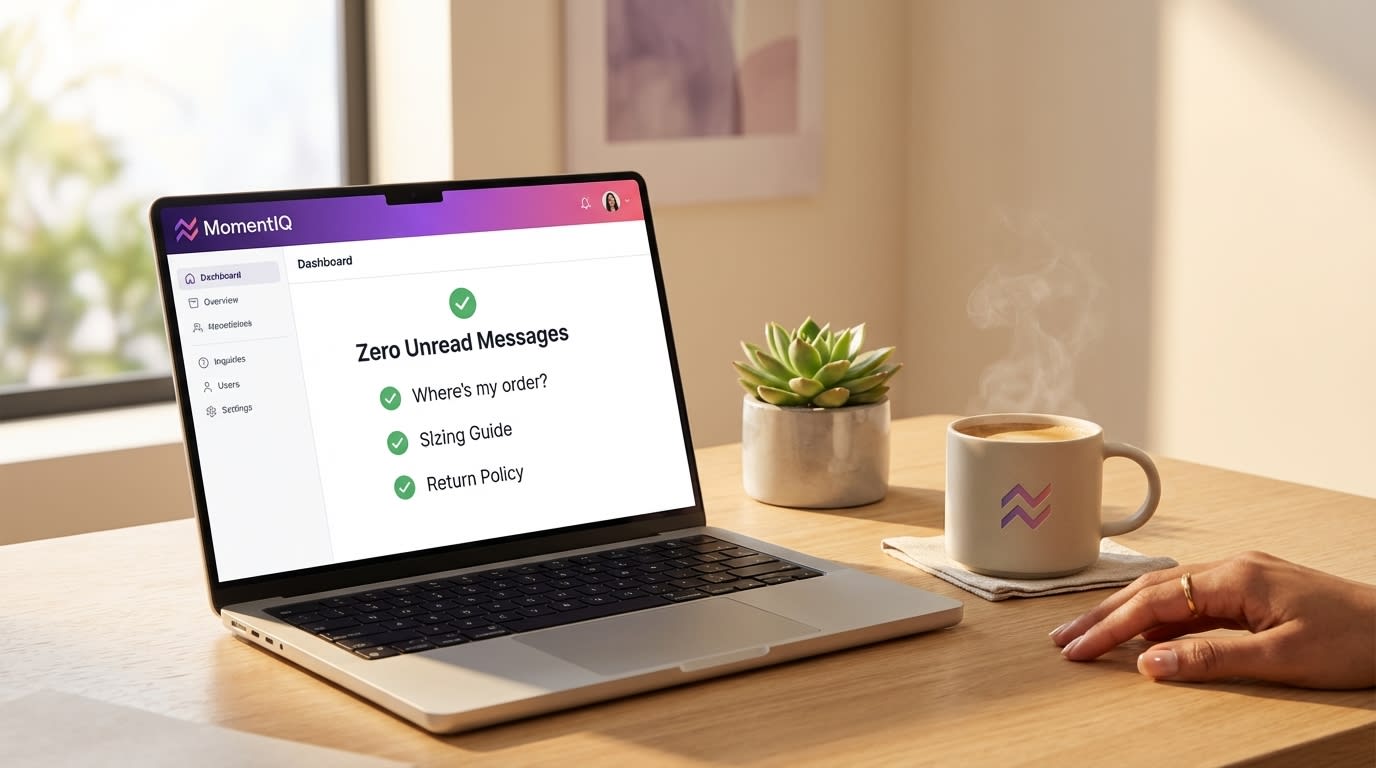 Flat lay of a desk showing TikTok Shop customer service portal with zero unread messages thanks to automated responses.
