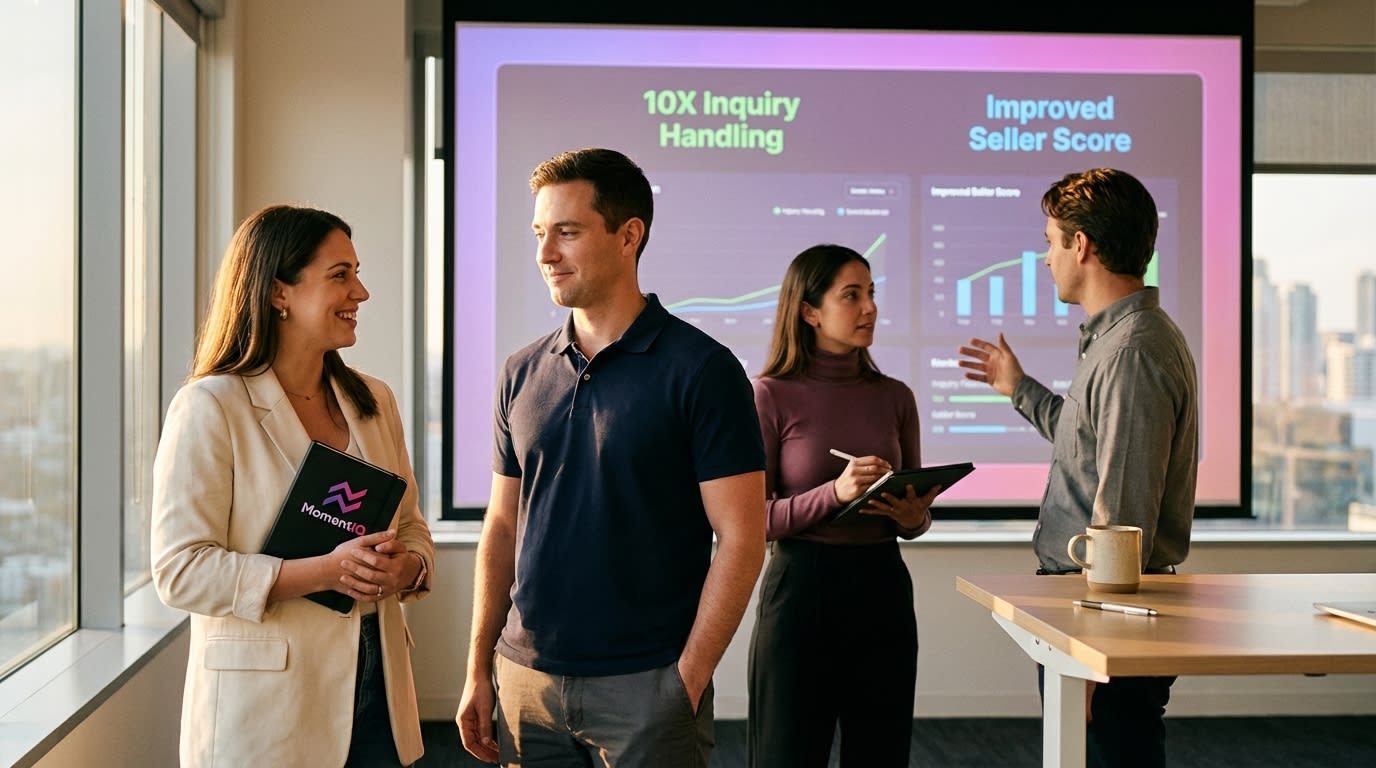 MomentIQ team and client celebrating successful TikTok Shop customer service automation and improved seller scores.