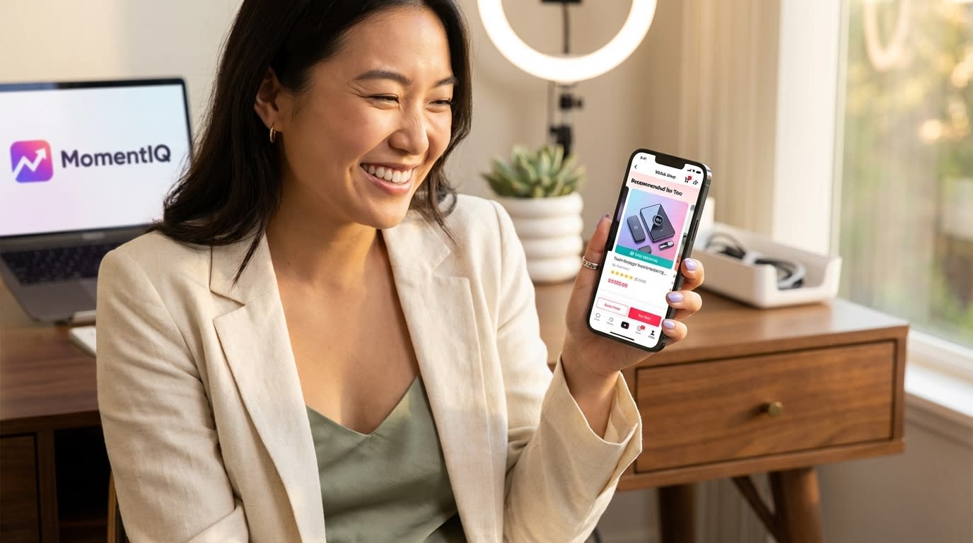 TikTok Shop product prominently featured in the 'Recommended for You' section with glowing reviews.