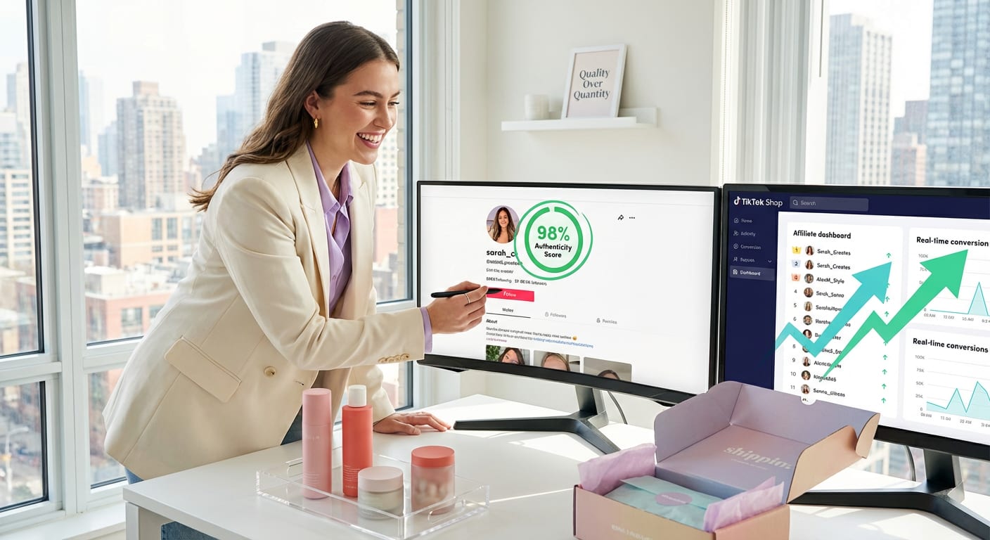 TikTok Shop manager using creator vetting tools to identify authentic influencer partners