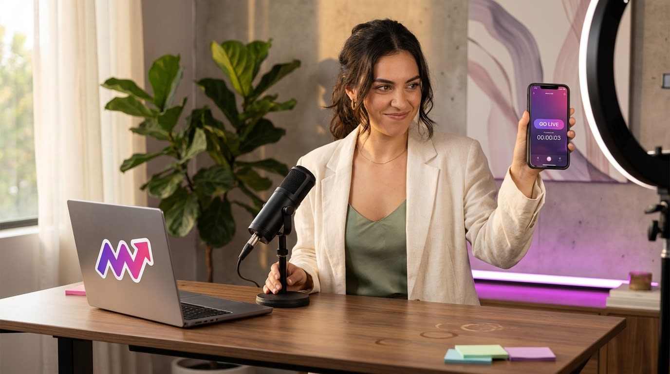TikTok Shop creator watching a 'Countdown to Go-Live' timer on their phone, filled with anticipation.