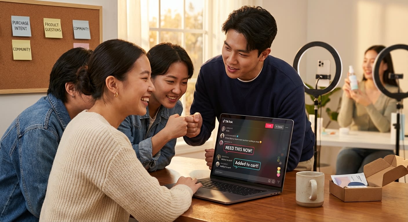 TikTok Shop live stream moderation team collaborating behind the scenes to manage chat and convert viewer questions into sales