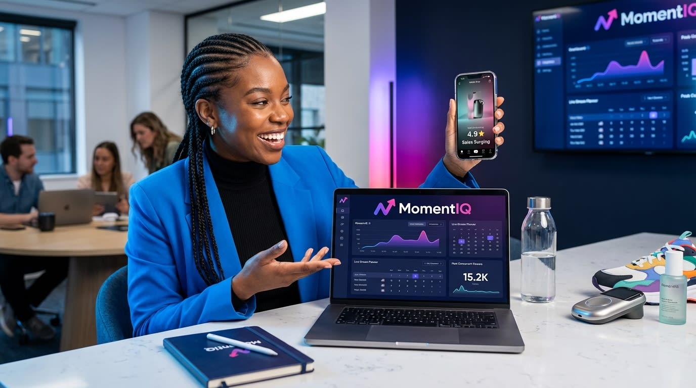 Creative director planning TikTok Shop content strategy, reviewing product listings and customer reviews.