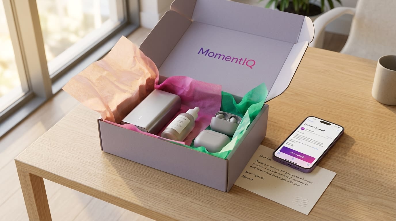 Flat lay of a beautifully branded TikTok Shop product seeding package and a creator partnership confirmation email.