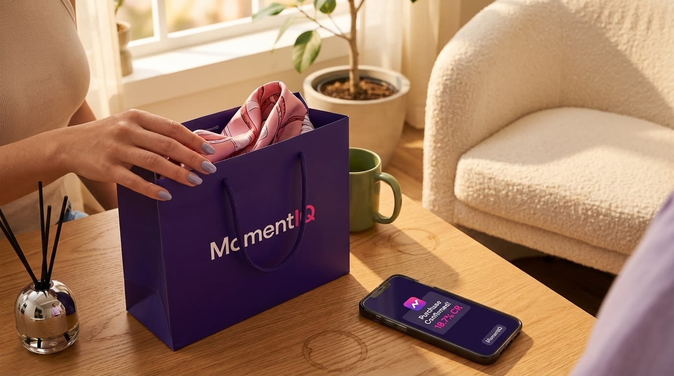 Happy customer unboxing TikTok Shop purchases, with a phone showing 'Purchase Confirmed!' and high conversion rate.