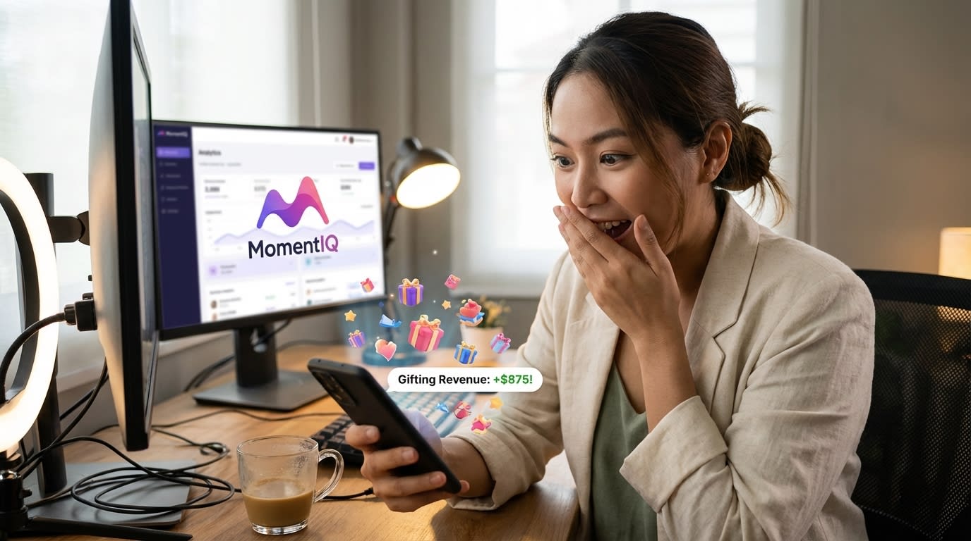 TikTok Shop creator showing genuine gratitude for virtual gifts and gifting revenue during a live stream.