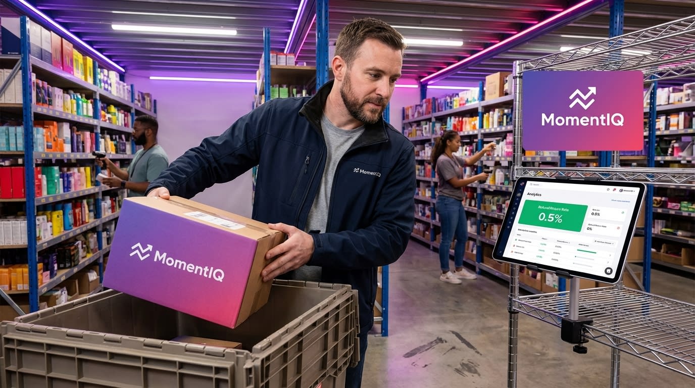 Warehouse worker ensuring quality packaging for TikTok Shop orders, reflecting a low refund/return rate.