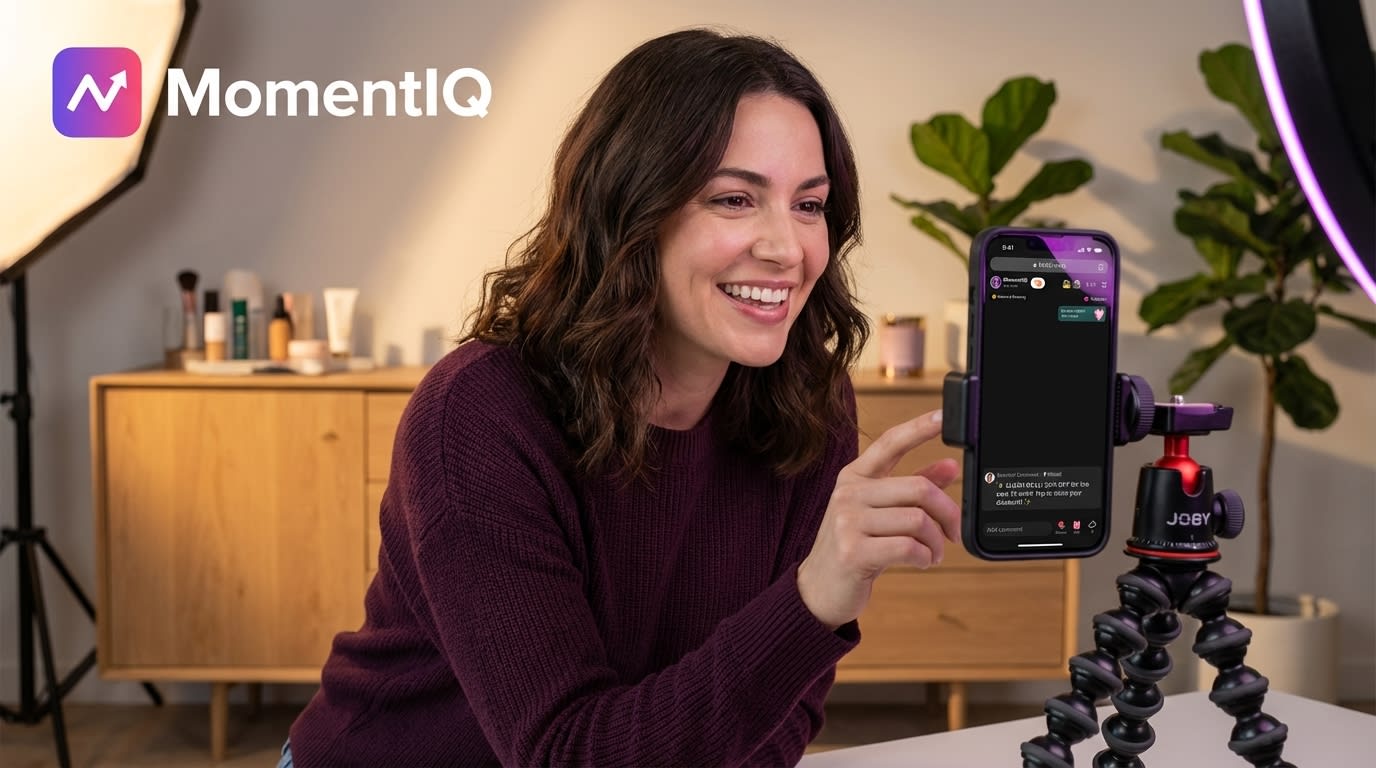 Confident TikTok Shop live host effectively using a pinned comment strategy to drive sales.