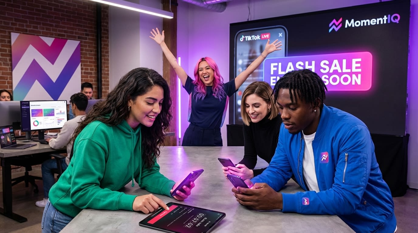 Excited viewers reacting to a 'Flash Sale Ending Soon' countdown on a TikTok Shop live stream.