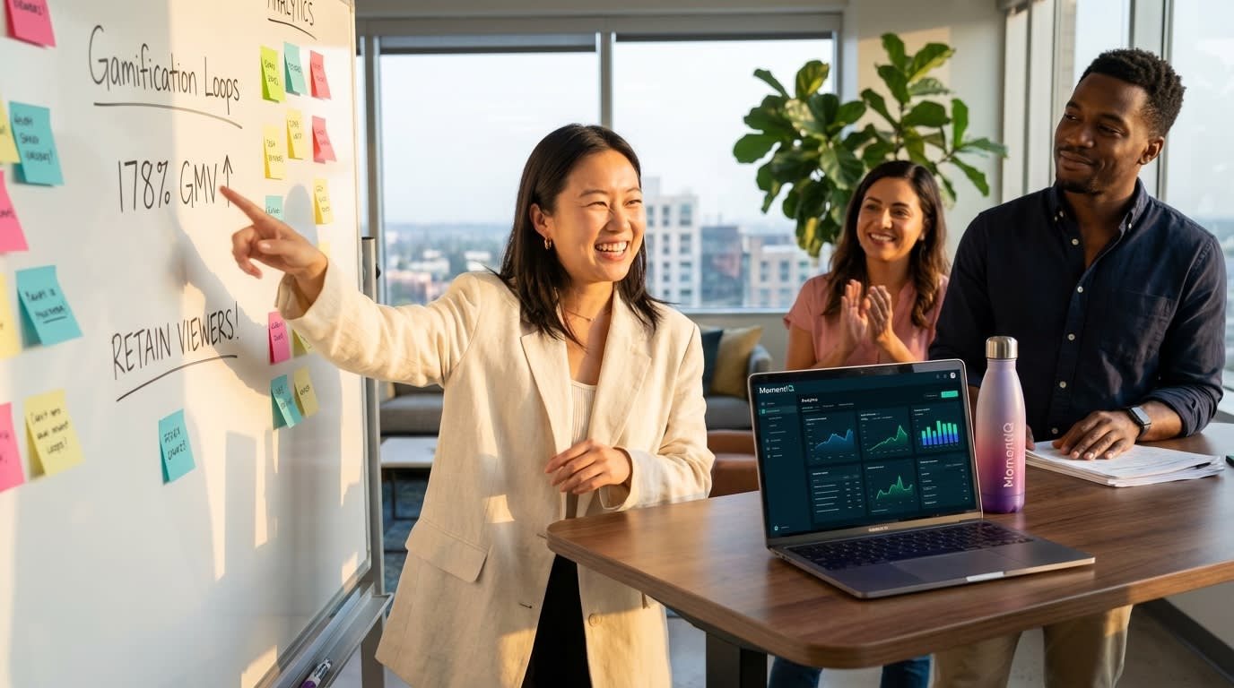 Team celebrating successful TikTok Shop live stream tactics outlined on a whiteboard.