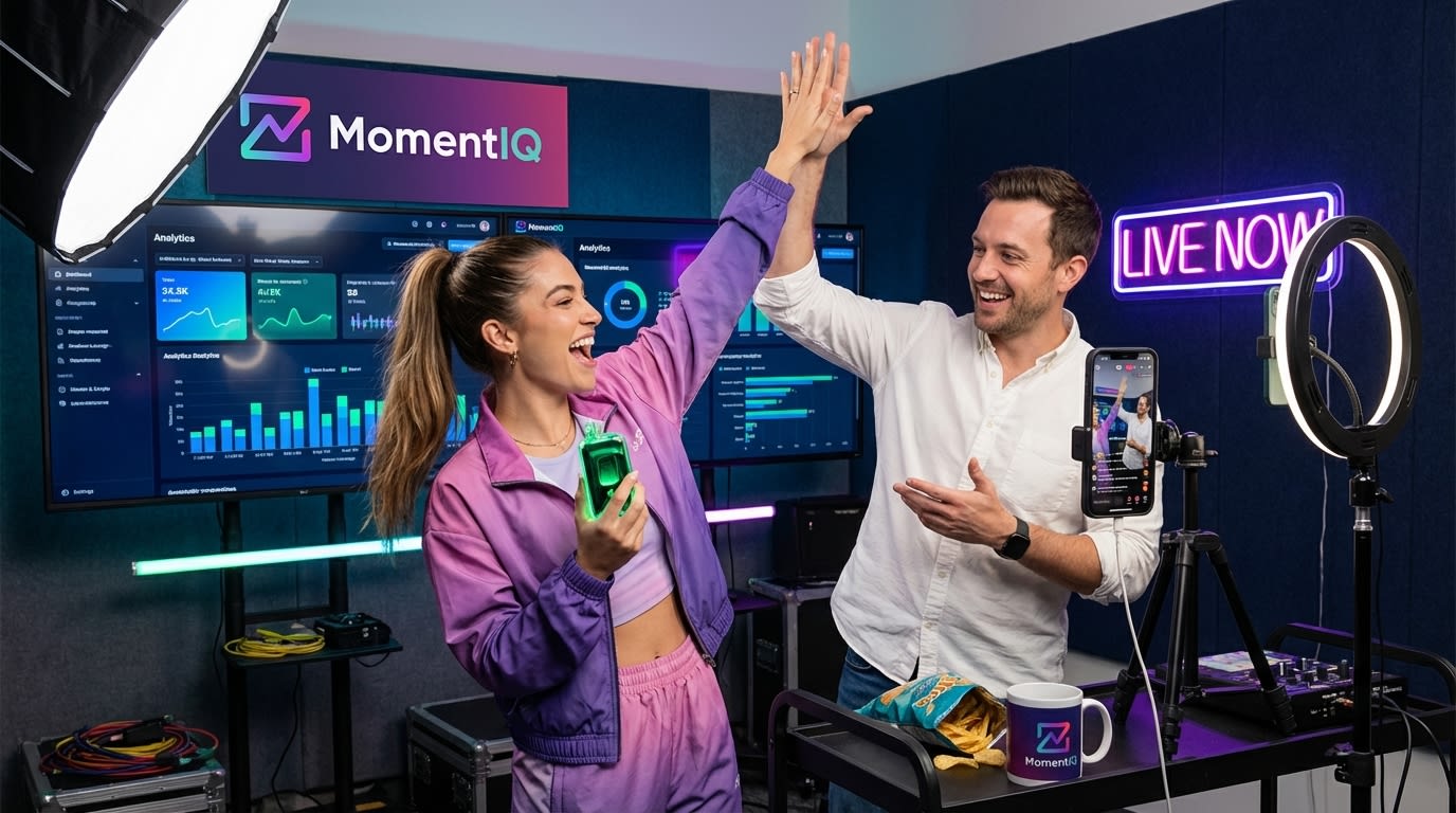 Two energetic co-hosts high-fiving during a fun and engaging TikTok Shop live stream.