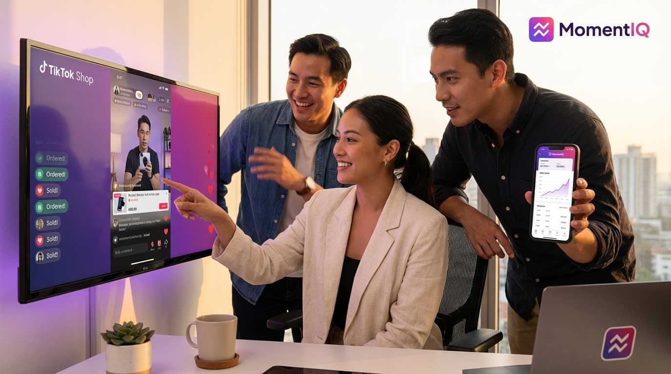 Team celebrating sustained sales and engagement on a TikTok Shop live stream with smooth product rotation.