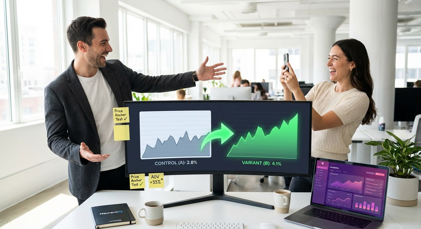 TikTok Shop strategists reviewing successful A/B test conversion data showing improved live stream sales results