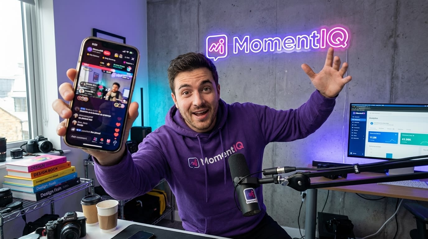 Playful creator engaging with chat comments on a TikTok Shop live stream in her personalized studio.