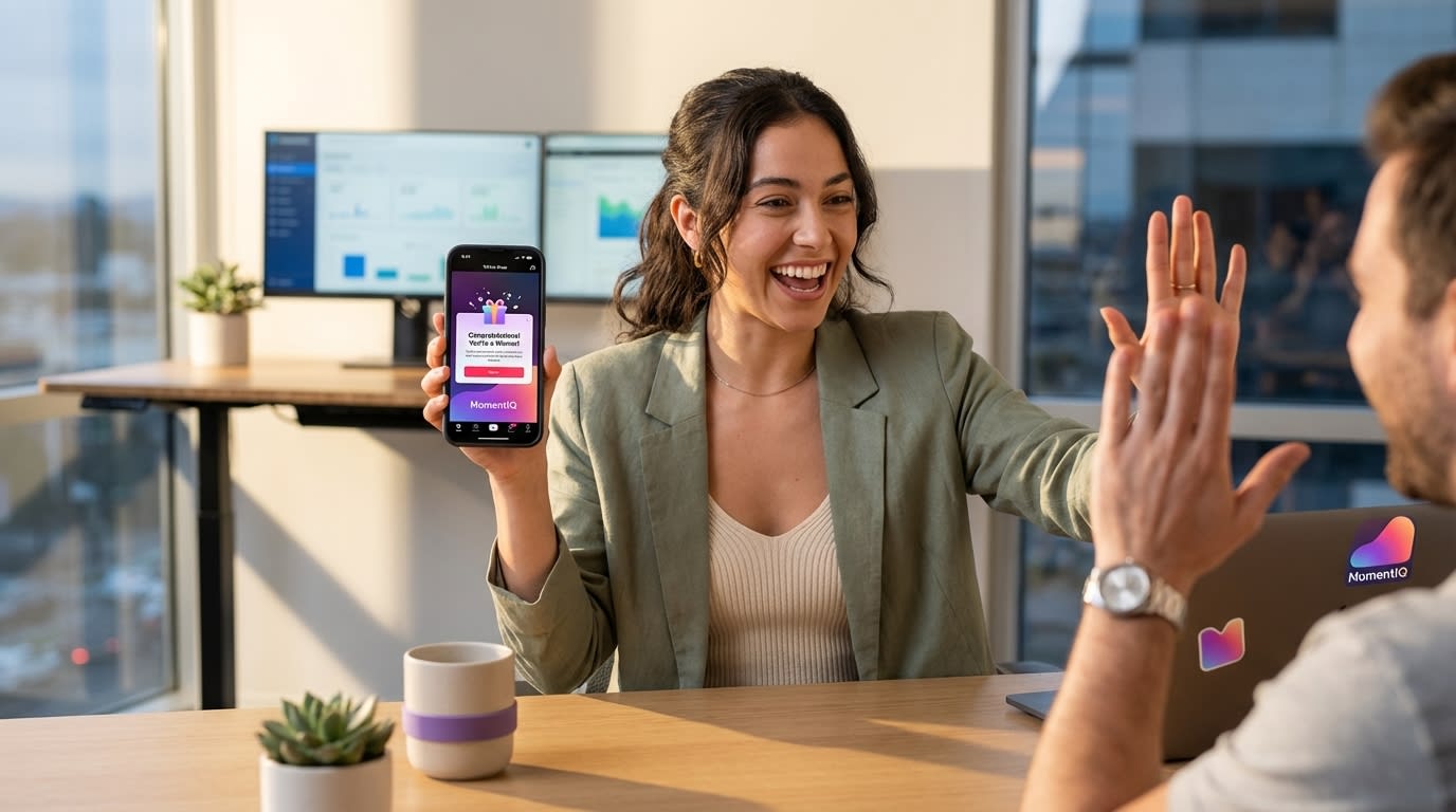 Young woman celebrating TikTok Shop giveaway success with a colleague