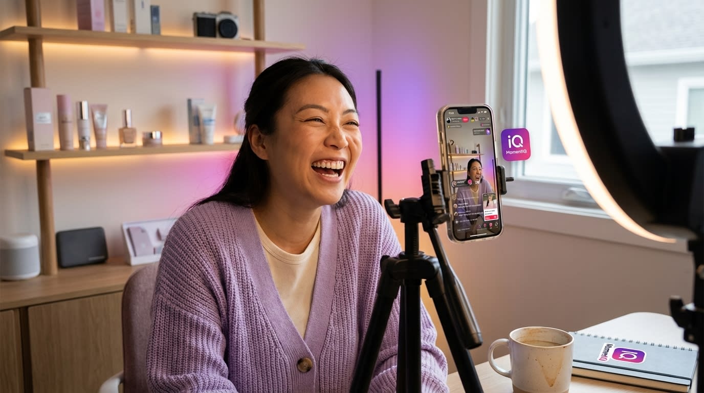 Creator in a vibrant studio, celebrating growing viewer count on TikTok Shop live stream