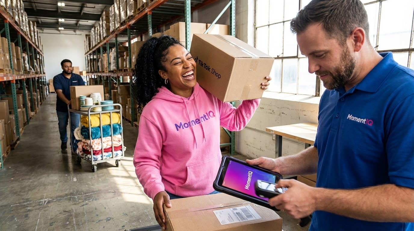 Vibrant warehouse with team packing home goods orders for TikTok Shop fulfillment
