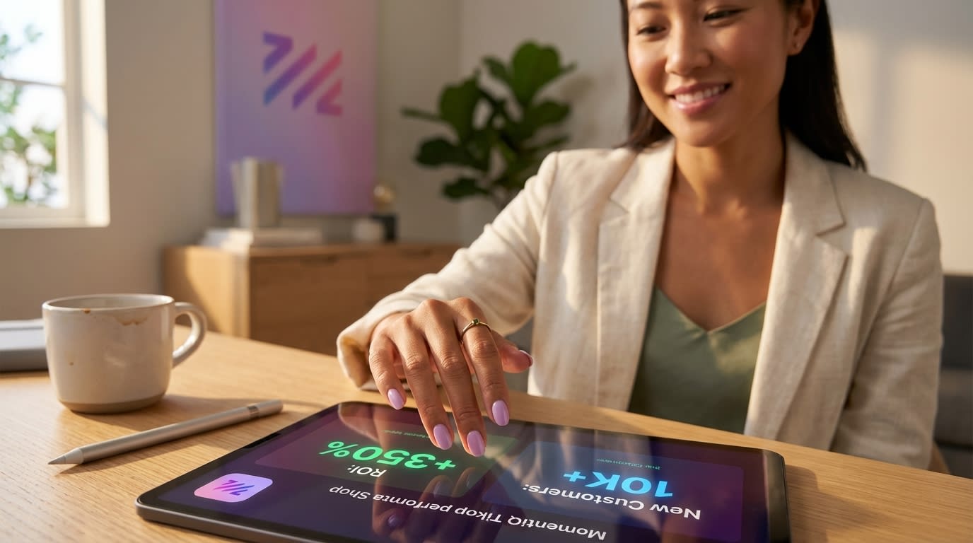 Tablet displaying positive TikTok Shop campaign performance dashboard with high ROI.