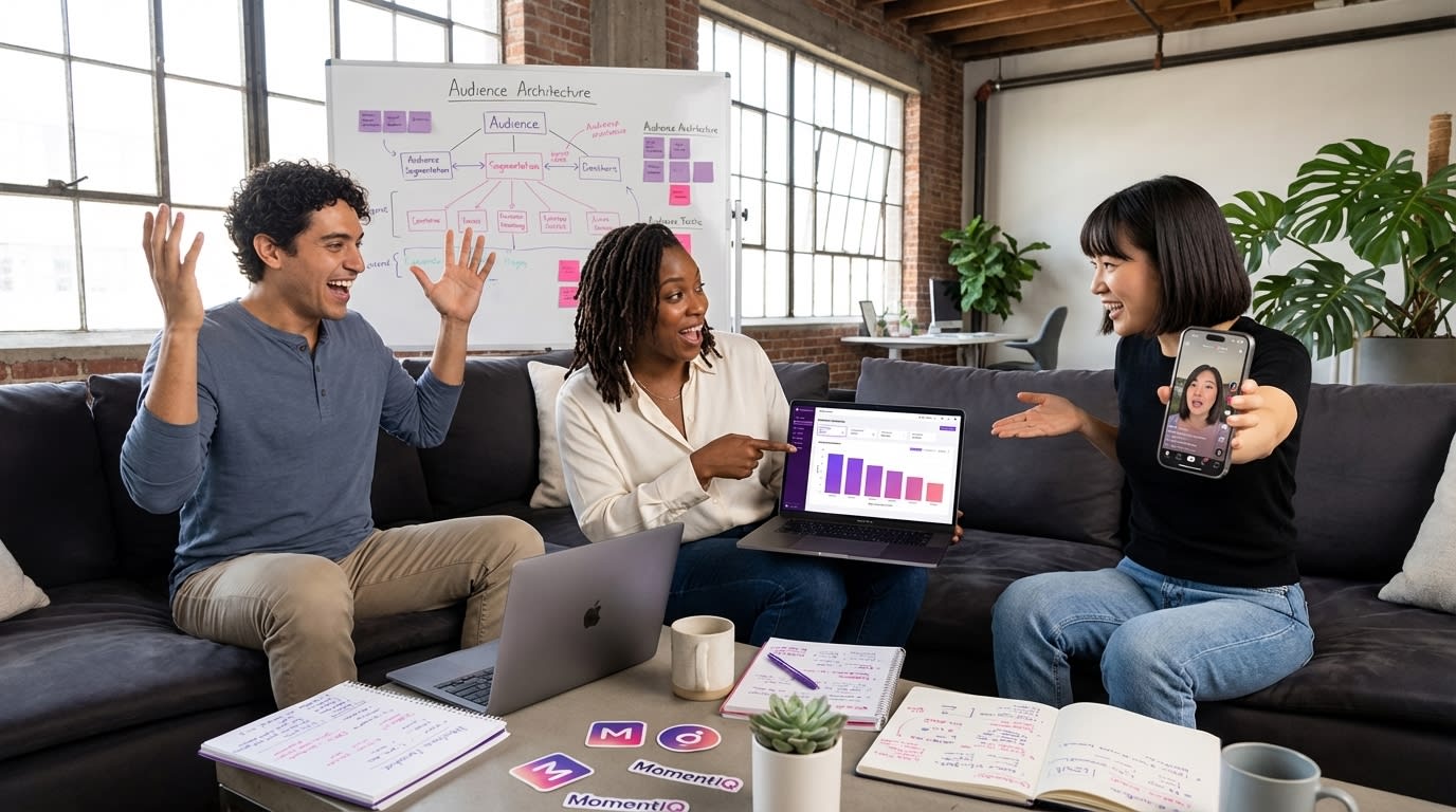 Brand marketers collaborating on TikTok Shop seed audience strategy with viral creator content on phone