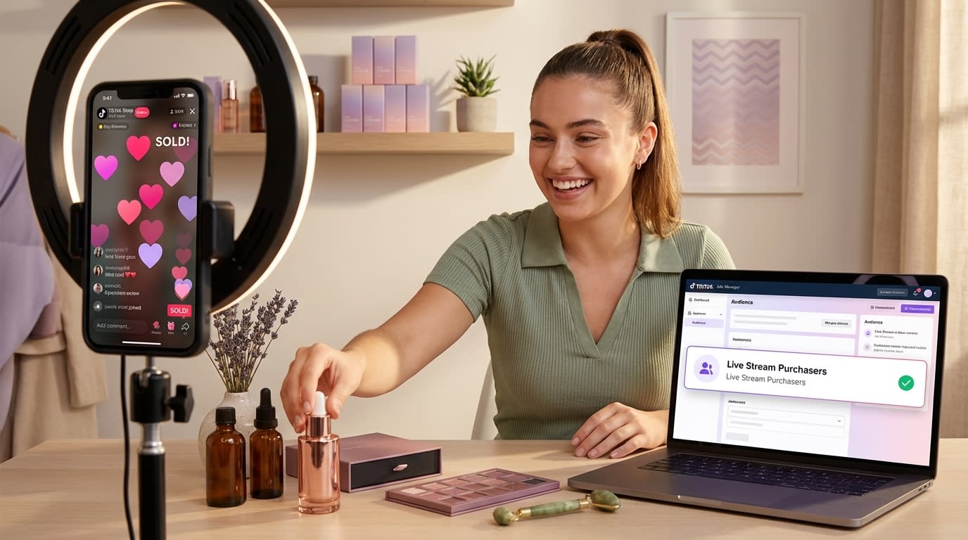 Creator studio setup with TikTok Shop live stream and seed audience builder from live purchaser data