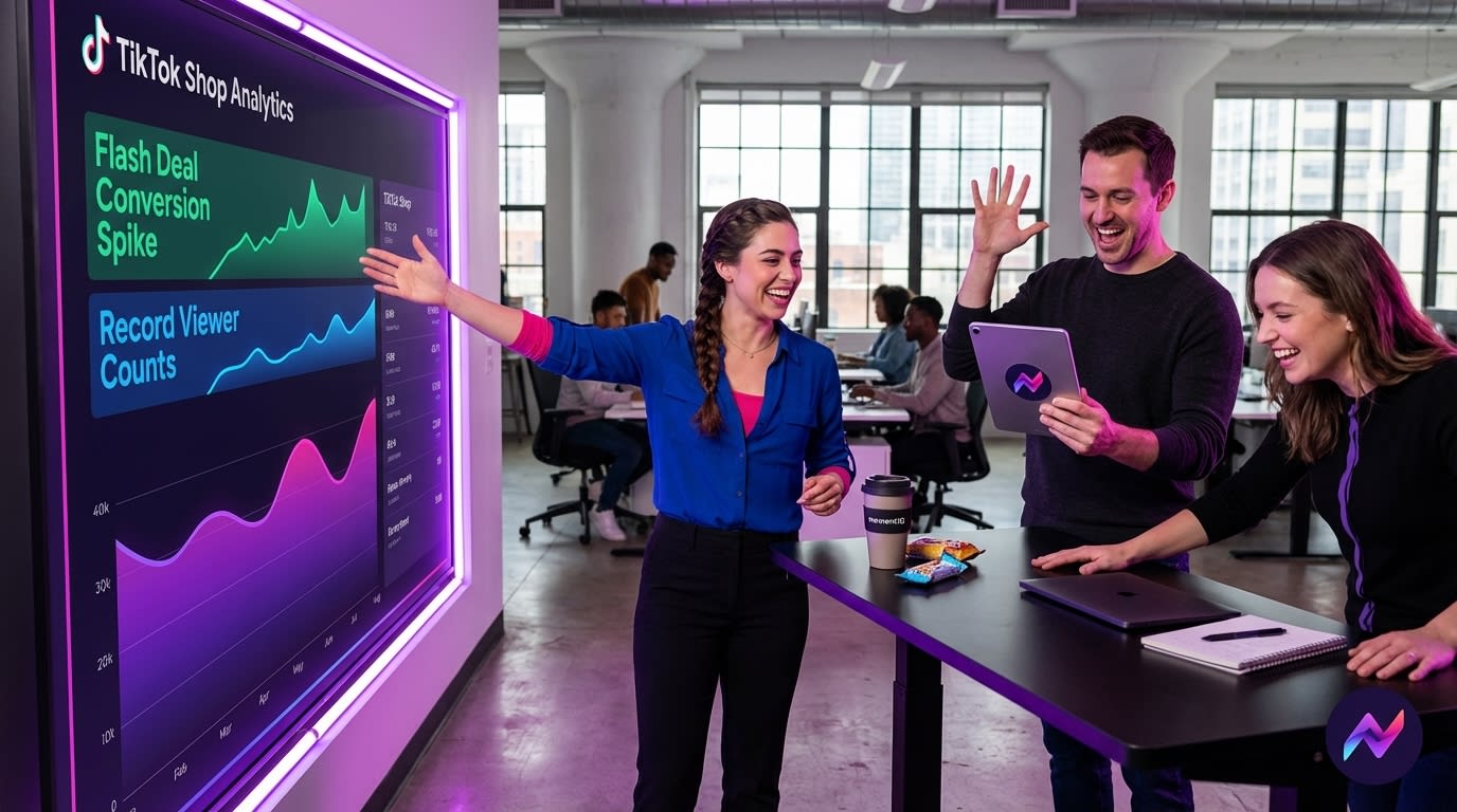 Brand manager confidently presenting daily TikTok Shop performance review to her team