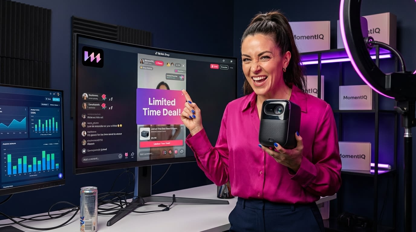 TikTok Shop live host demonstrating a product with a 'Limited Time Deal!' overlay