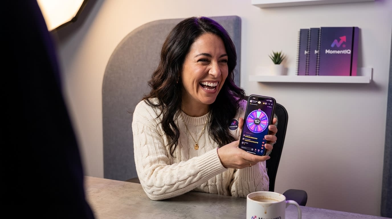 TikTok Shop live host using a gamified 'Spin the Wheel' graphic to boost viewer engagement