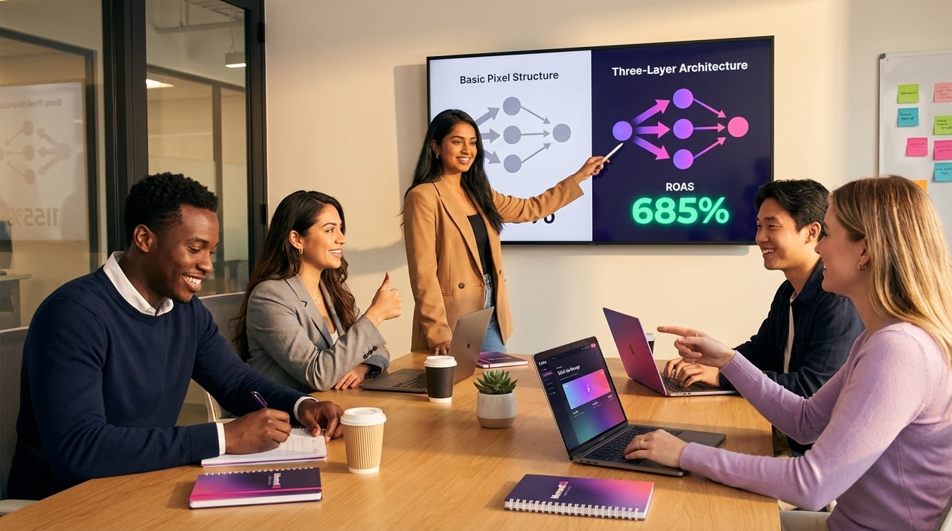 Agency team conducting TikTok Shop pixel health audit with three-layer architecture comparison