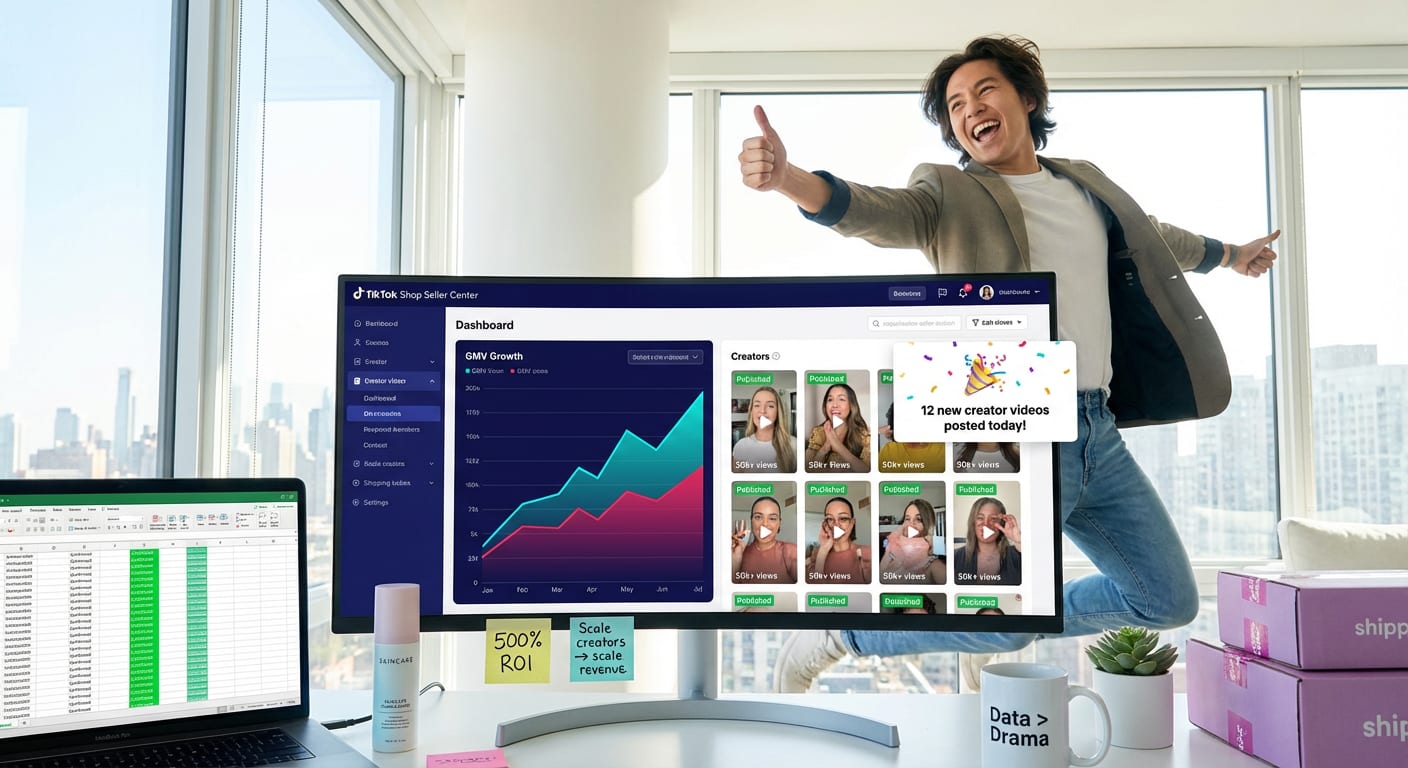 TikTok Shop analytics dashboard showing upward sales trends from creator video review campaigns