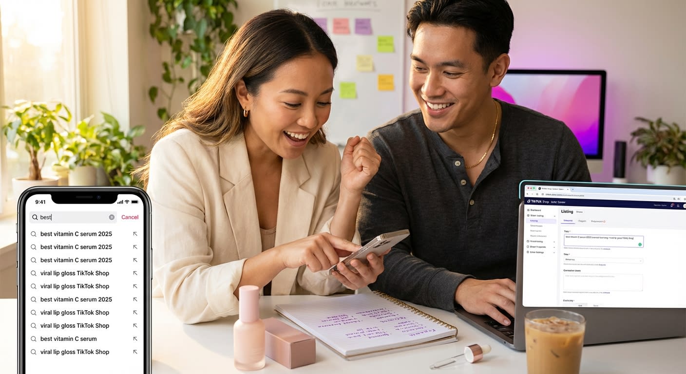 Marketing team discovering high-intent TikTok Shop search keywords while optimizing product listings together