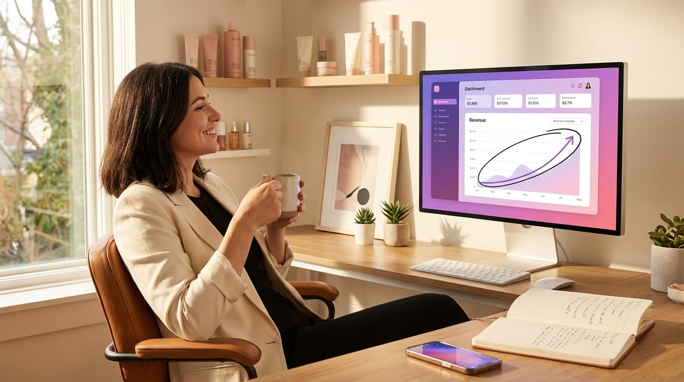 Successful TikTok Shop brand founder celebrating record revenue from organic content Spark Ads strategy