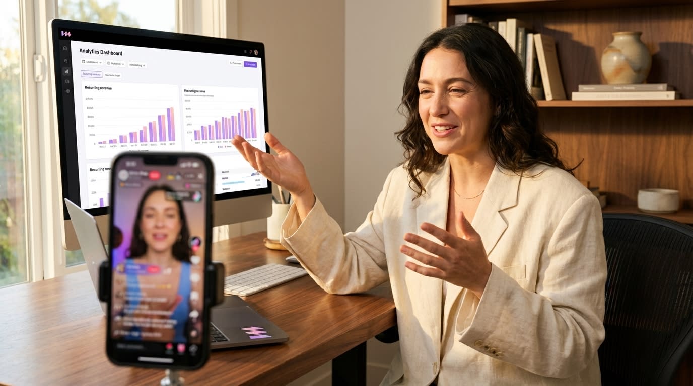 Tech-savvy founder confidently presenting a custom TikTok Shop subscription solution during a virtual meeting