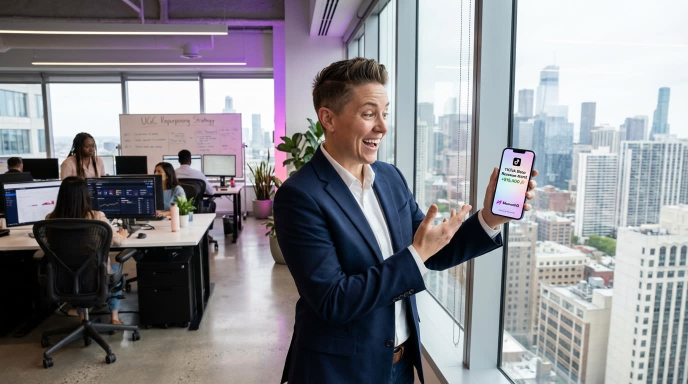 Confident business owner overlooking a city skyline, celebrating TikTok Shop revenue growth from a business model shift.