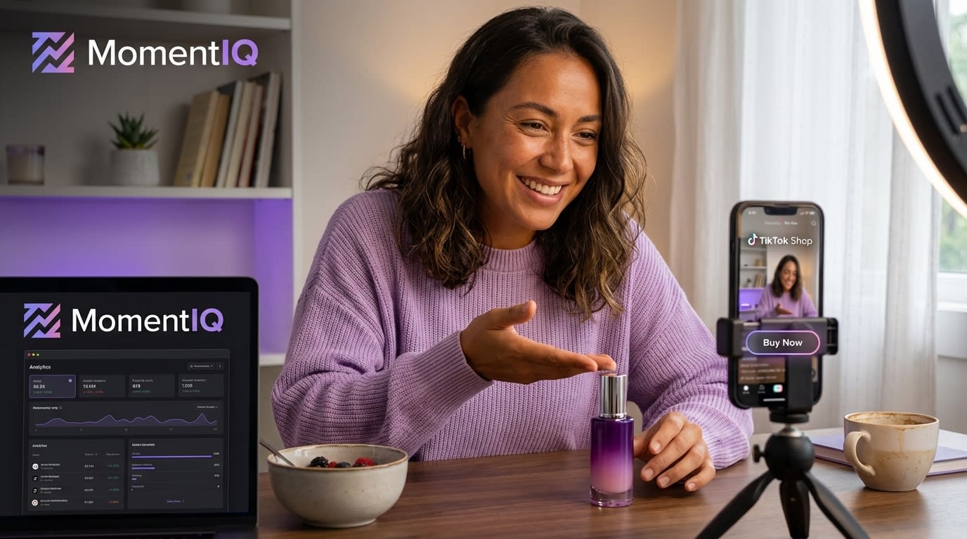 Charismatic TikTok Shop creator filming a product review in her personalized studio