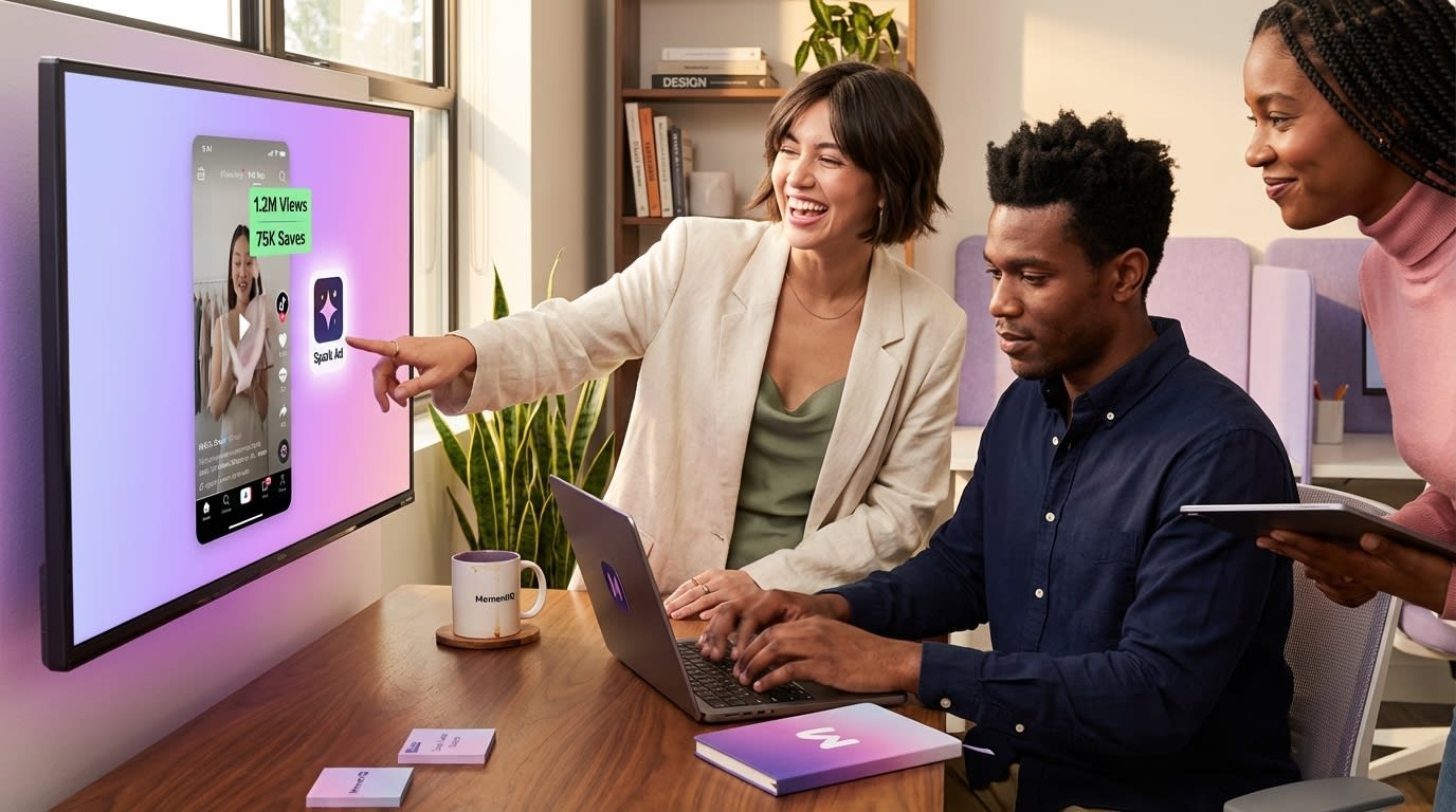 Creative team celebrating and repurposing a viral TikTok Shop video for Spark Ads.