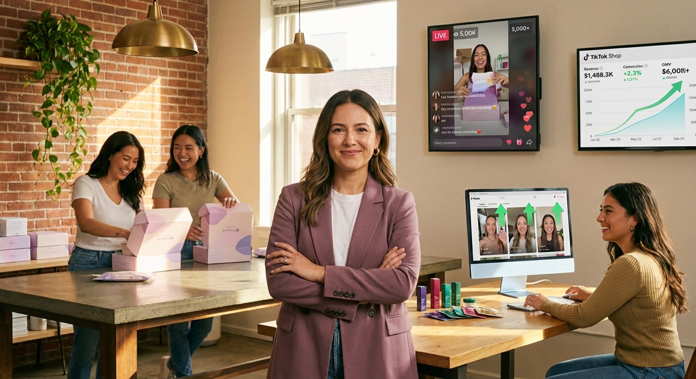 Thriving TikTok Shop brand operation with team celebrating revenue growth and fulfillment at scale