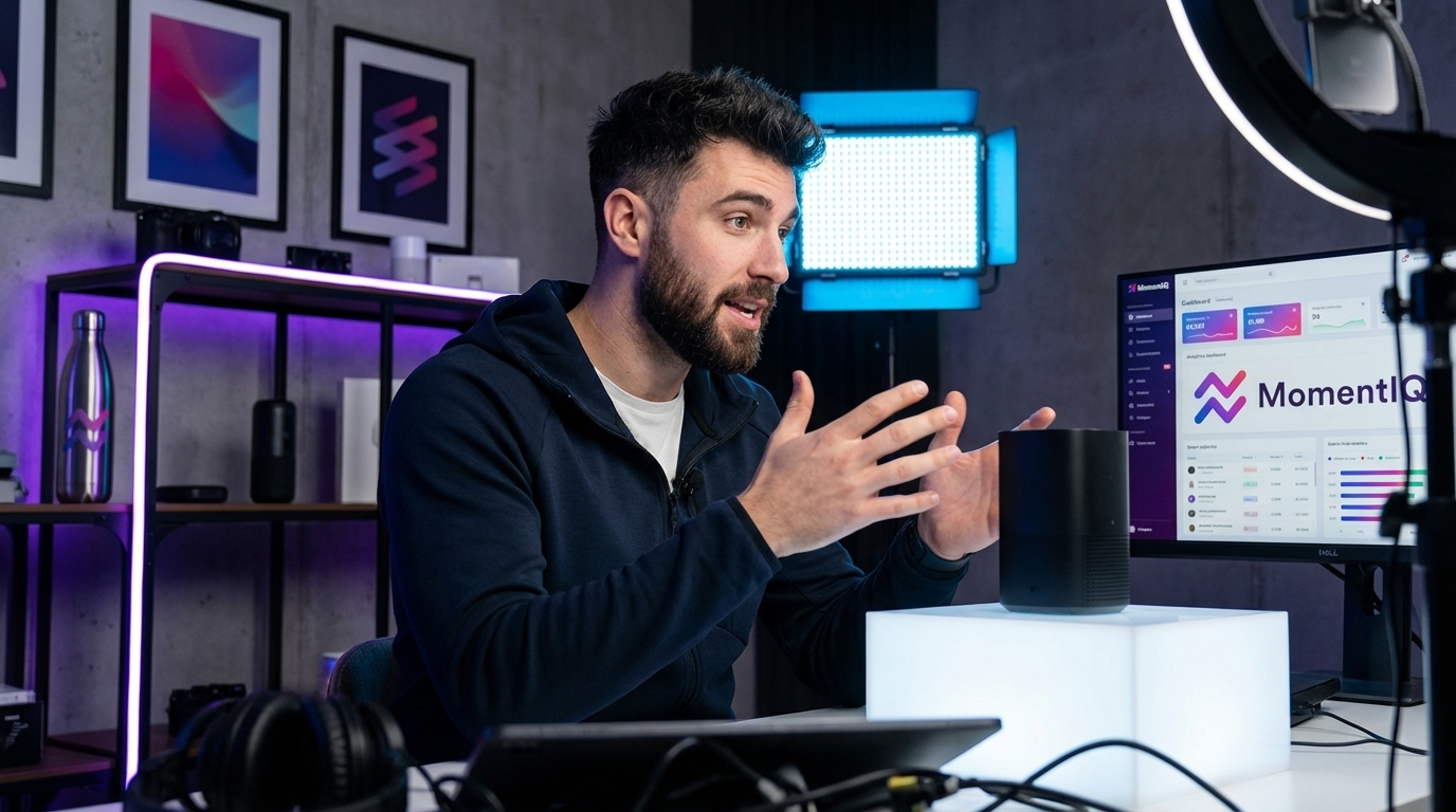 Creator recording a professional TikTok Shop product review in a brightly lit studio.