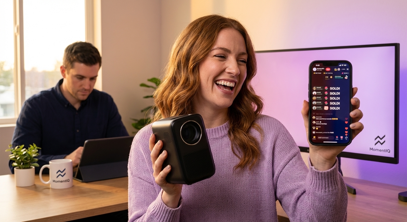 Live shopping host celebrating 'SOLD!' messages and heart emojis during a successful TikTok Shop stream.