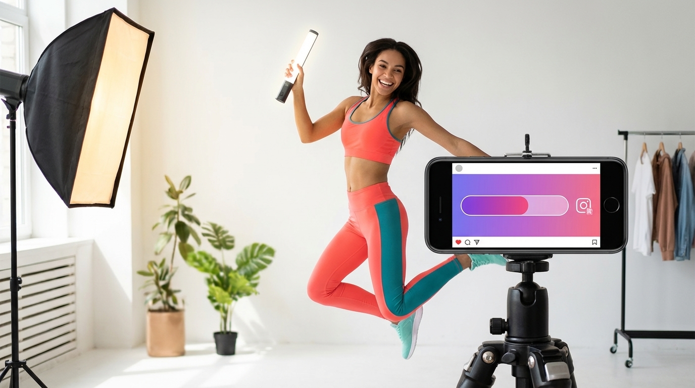 Energetic creator jumping with a product while filming an authentic TikTok Shop video.
