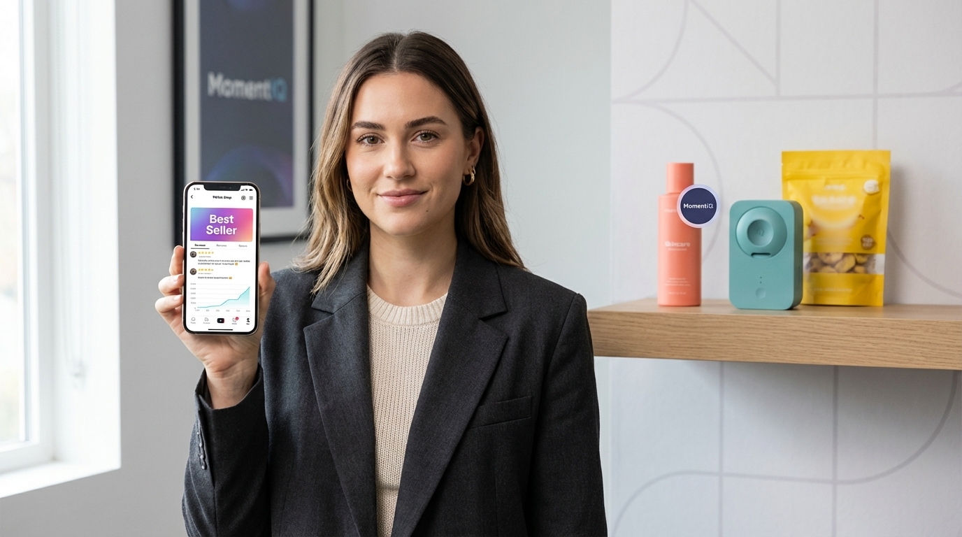 Confident entrepreneur showcasing best-selling products from their TikTok Shop