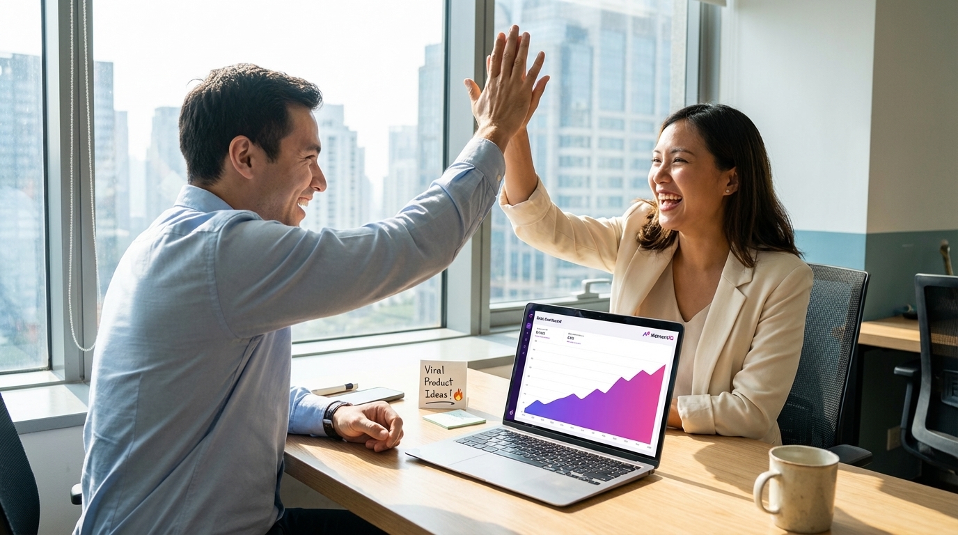 Business partners celebrating skyrocketing TikTok Shop GMV on a sales dashboard.