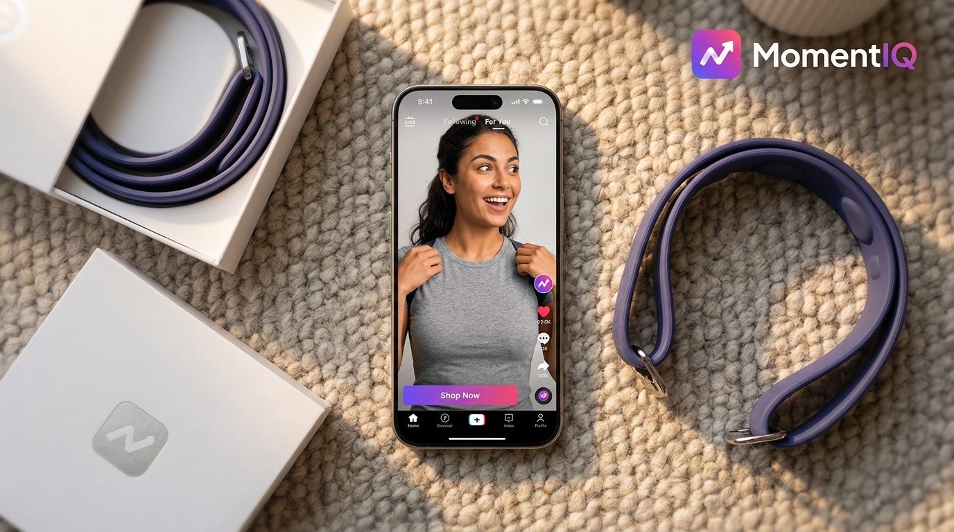 Flat lay of a TikTok-viral product demonstrating visual transformation with a smartphone showing a video.